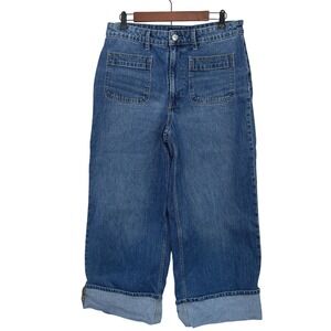 Free Assembly Jeans Cuffed High Rise Cropped Wide Leg Patch Pockets Size 12